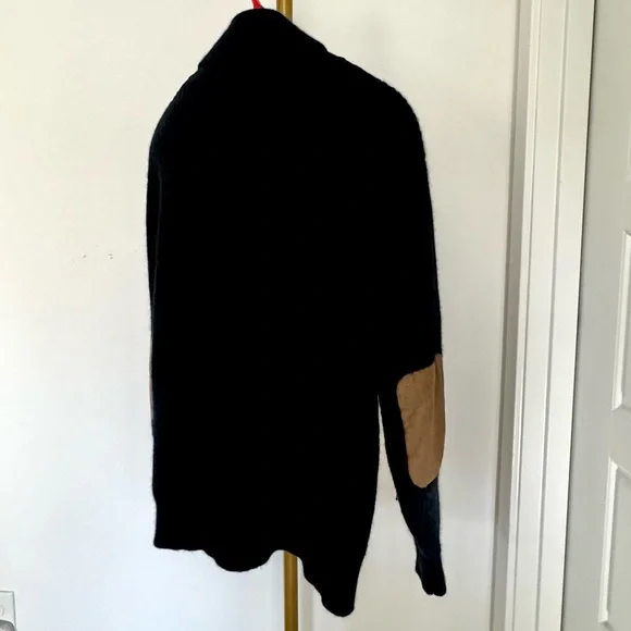 Men’s Grandpacore Navy Blue Ribbed Wool Shawl Collar Cardigan Elbow Patch Sz XL - Picture 10 of 12